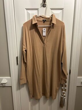 Express Camel Beige Sweatshirt Tunic Dress
